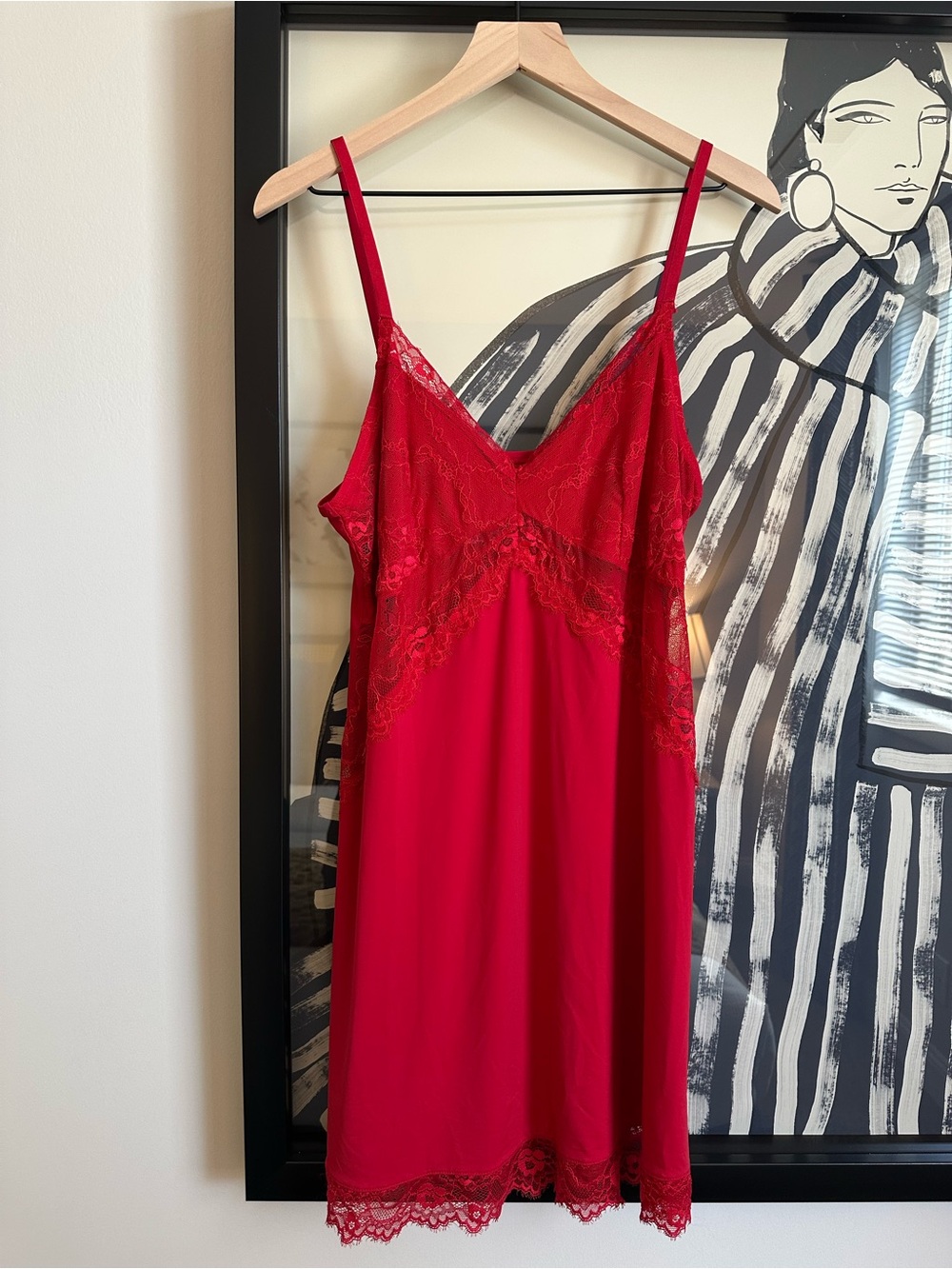 Primark Red Lace Slip Dress with Sheer Trim